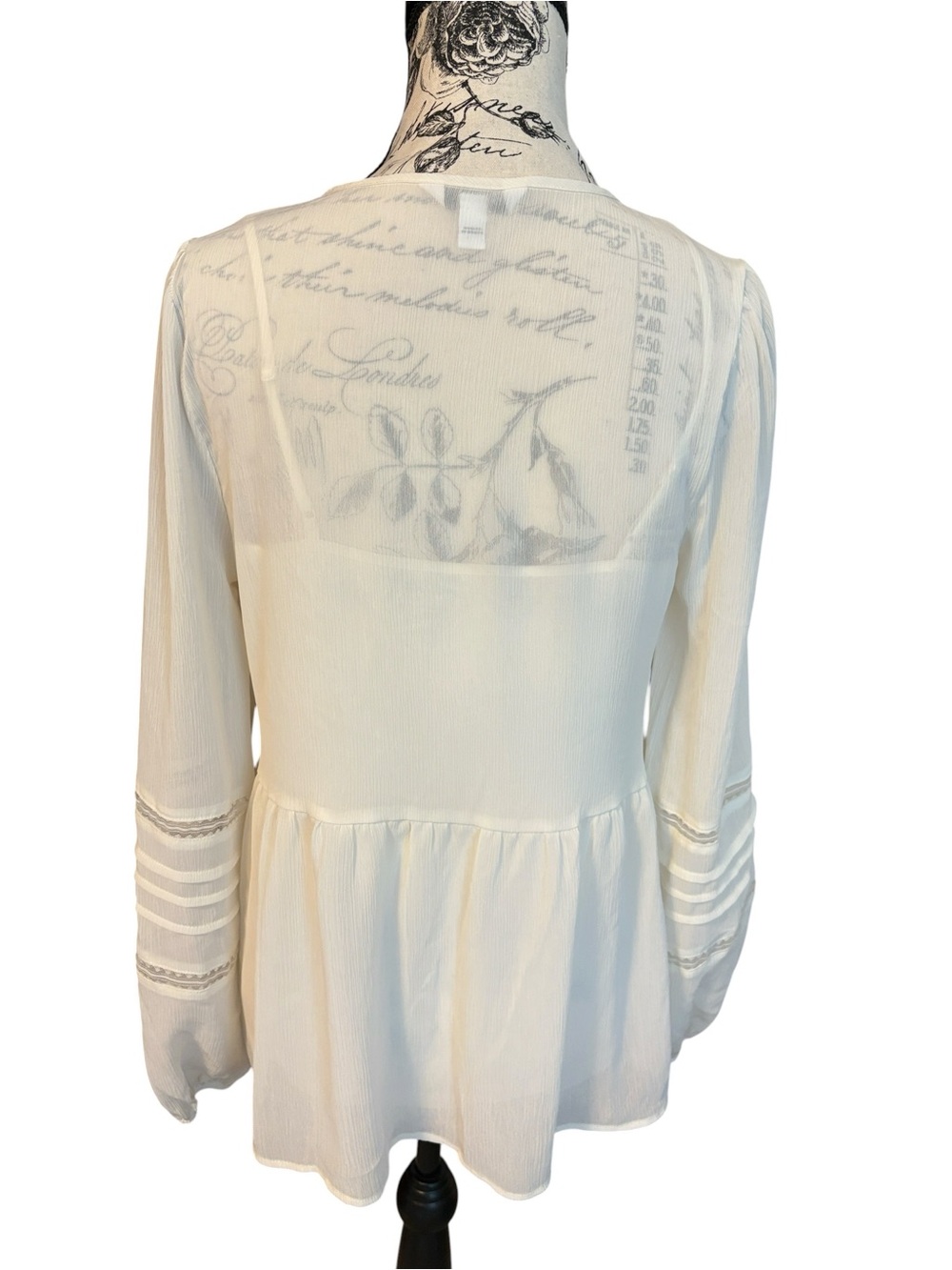 Express Chiffon Peplum Peasant Top Lace Pleated Details Cream Size S - Picture 3 of 7